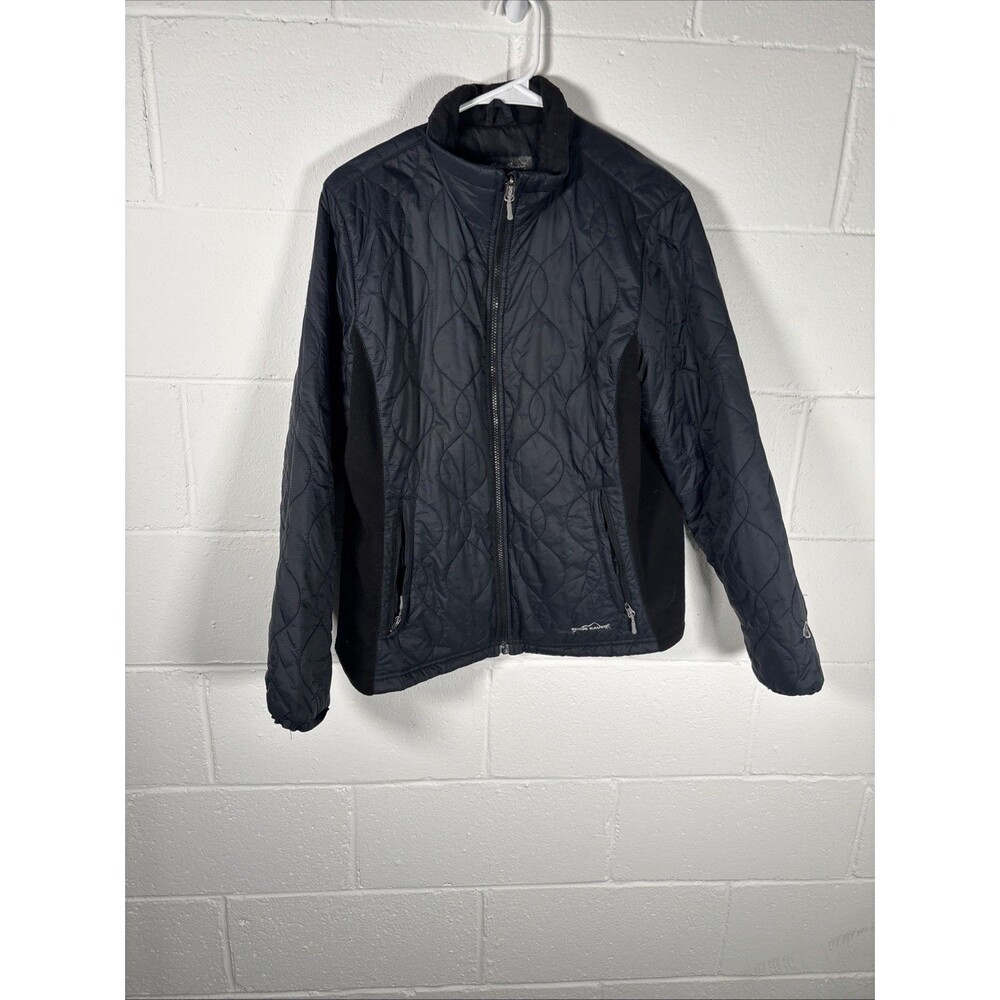Eddie Bauer Jacket Womens XL Black /Navy Full Zip Primaloft Quilted  Lightweight